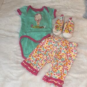 Turquoise and Pink Ice Cream Kids Matching Set 3-6 mo